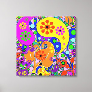 Färgrik popkonst blommar Retro Paisley Canvastryck