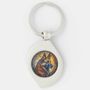 Färgrik porträtt av tysk schäferhund swirl silverfärgad nyckelring