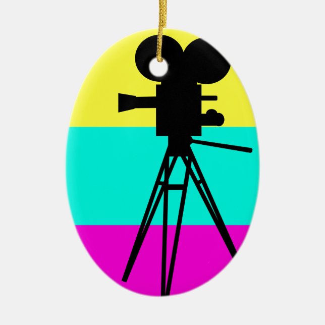 Färgrik prydnad för TechnicolorkameraSilhouette Julgransprydnad Keramik (Framsidan)