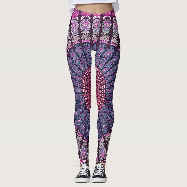 Färgrik Psychedelic Mandaladesign Leggings (Framsida)