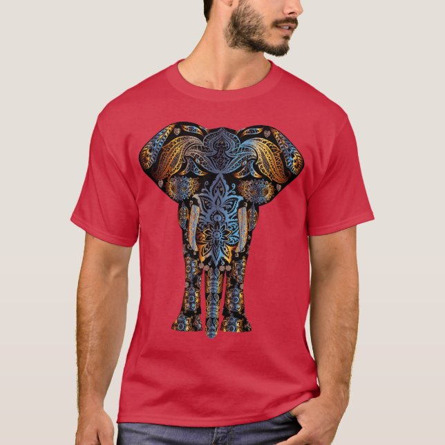 färgrik psychedelic tshirt för mehndihennaelefant tee shirt (Framsida)