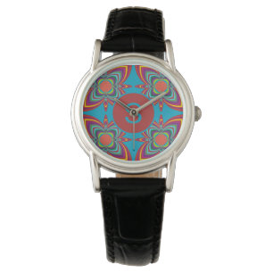 Färgrik psykedelisk geometrisk mönster monogram armbandsur