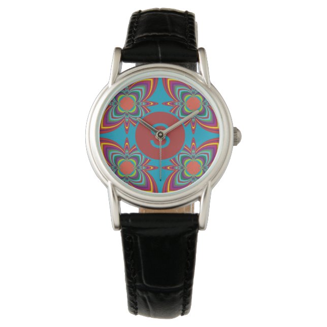 Färgrik psykedelisk geometrisk mönster monogram armbandsur (Framsida)