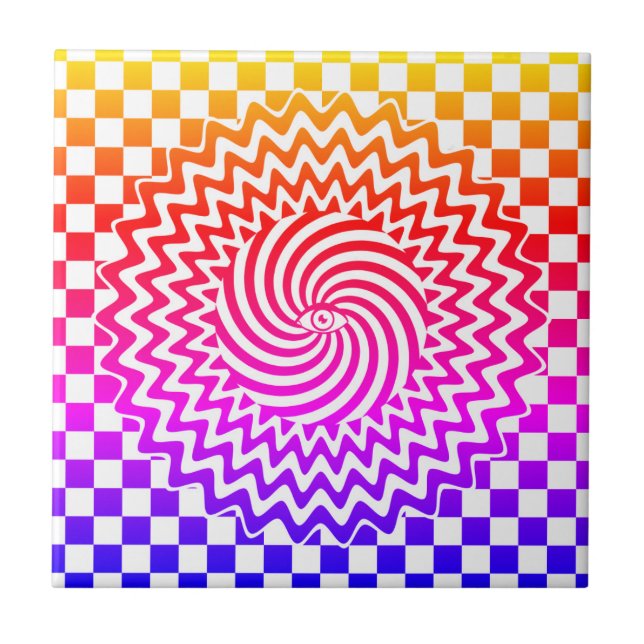 Färgrik Psykedelisk Optisk Illusion  Kakelplatta (Framsidan)