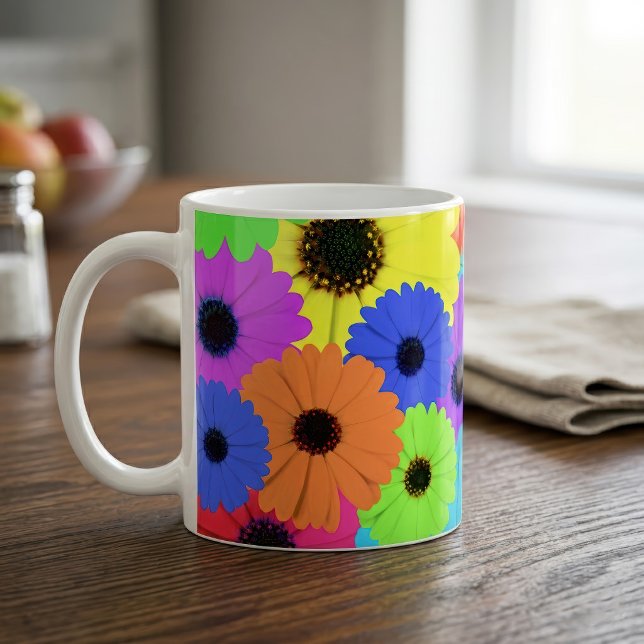 Färgrik Psykedelisk Tusensköns Blommönster Kaffemugg (Colorful Psychedelic Daisy Floral Pattern. Coffee Mug)