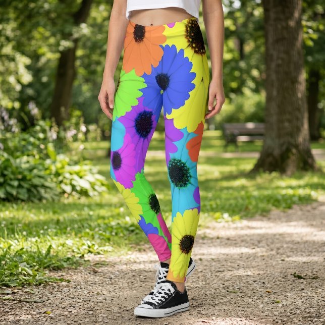 Färgrik Psykedelisk Tusensköns Blommönster Leggings (Colorful Psychedelic Daisy Floral Pattern. Leggings)