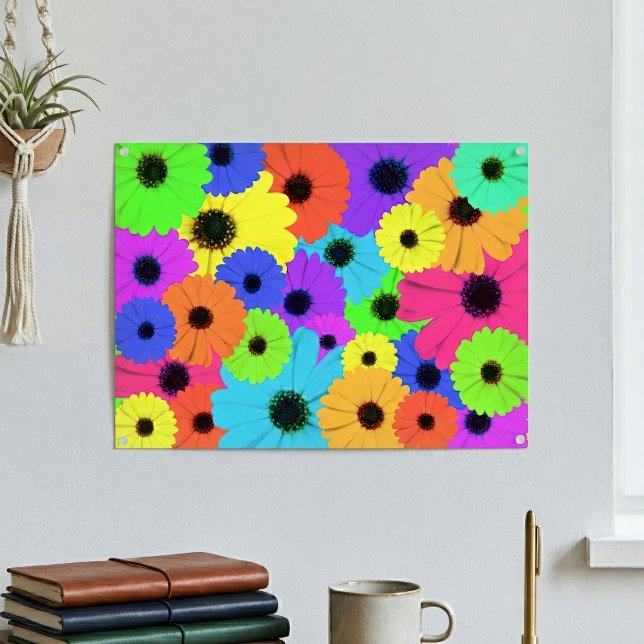 Färgrik Psykedelisk Tusensköns Blommönster Poster (Colorful Psychedelic Daisy Floral Pattern. Poster)