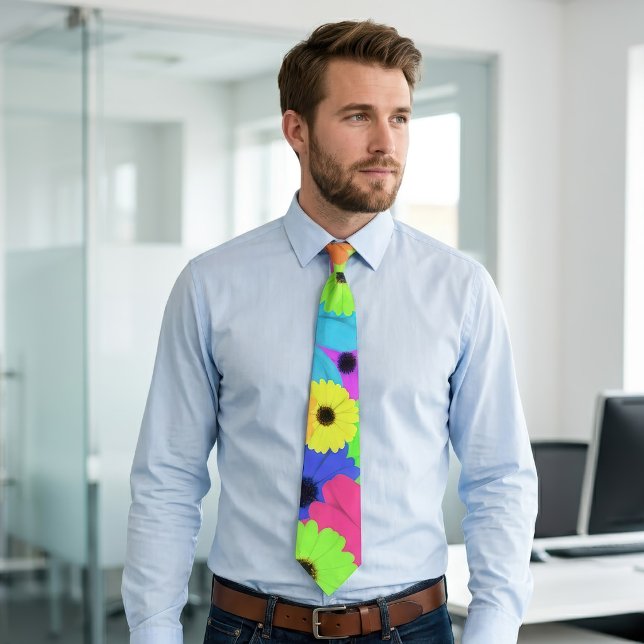 Färgrik Psykedelisk Tusensköns Blommönster Slips (Colorful Psychedelic Daisy Floral Pattern. Neck Tie)