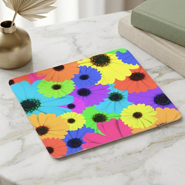 Färgrik Psykedelisk Tusensköns Blommönster Underlägg Papper Kvadrat (Colorful Psychedelic Daisy Floral Pattern. Square Paper Coaster)