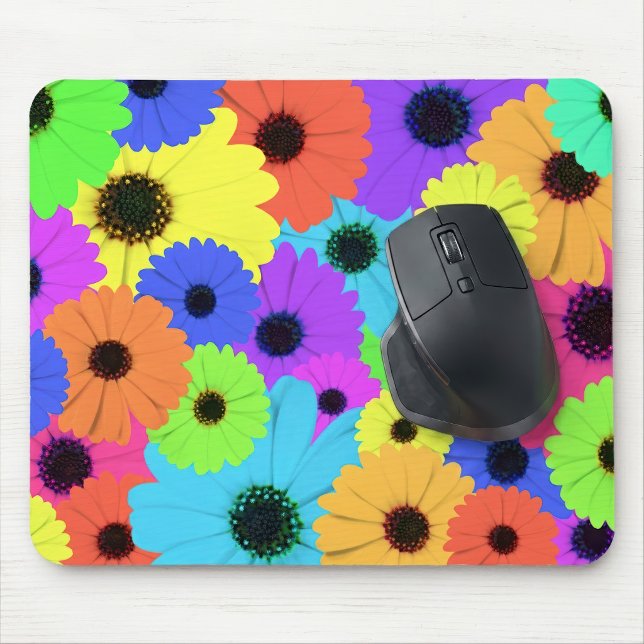 Färgrik Psykedelisk Tusenskönsblomma Mönster Musmatta (Colorful Psychedelic Daisy Floral Pattern. Mouse Pad)