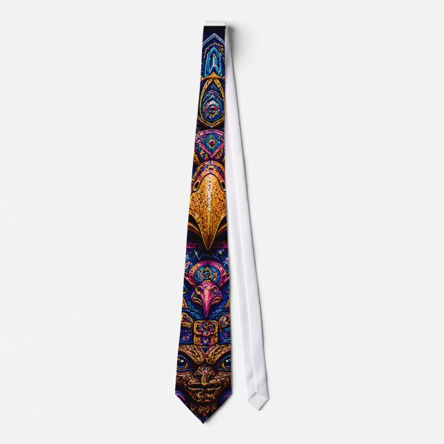 Färgrik Psykedelisk Uggle Totem Konst Herr T-Shirt Slips (Framsida)