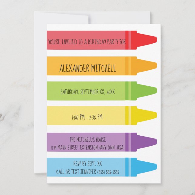 Färgrik regnbåge färgad kritorfödelsedagsfest inbjudningar (Framsida)