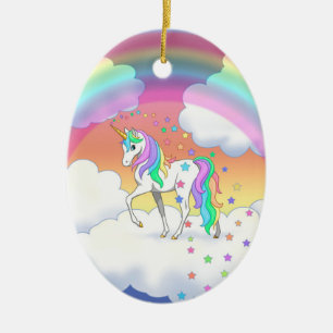 Färgrik regnbågeUnicorn och stjärnor Julgransprydnad Keramik