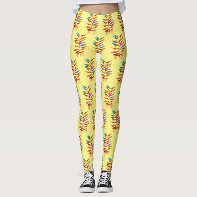 FÄRGRIK REGNBÅGS KONST BLAD LEGGINGS (Framsida)