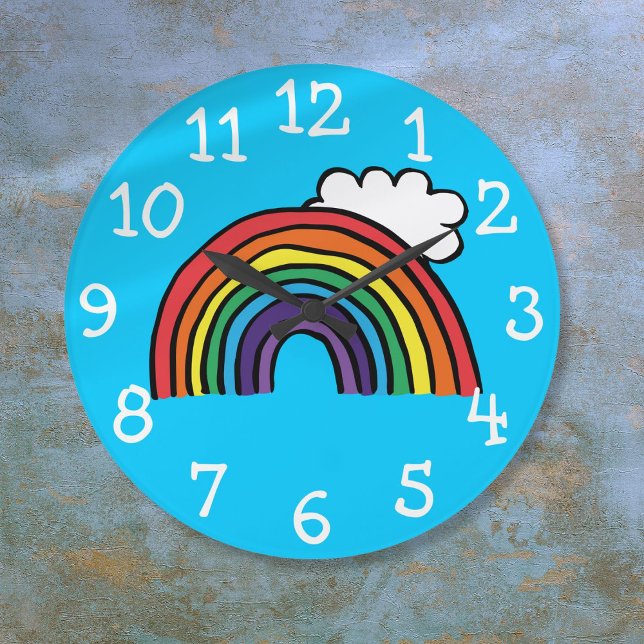 Färgrik regnbågsillustration stor klocka (Colorful Rainbow Illustration Large Clock)