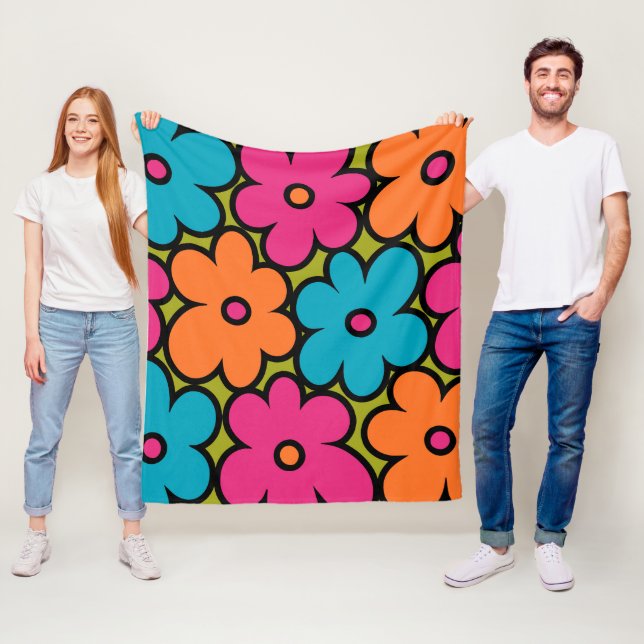 Färgrik Retro Blommig Mönster Fleecefilt (På plats)