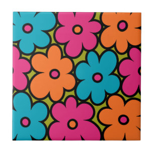Färgrik Retro Blommig Mönster Kakelplatta