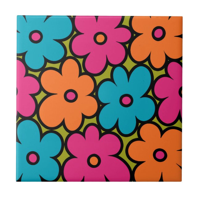 Färgrik Retro Blommig Mönster Kakelplatta (Framsidan)