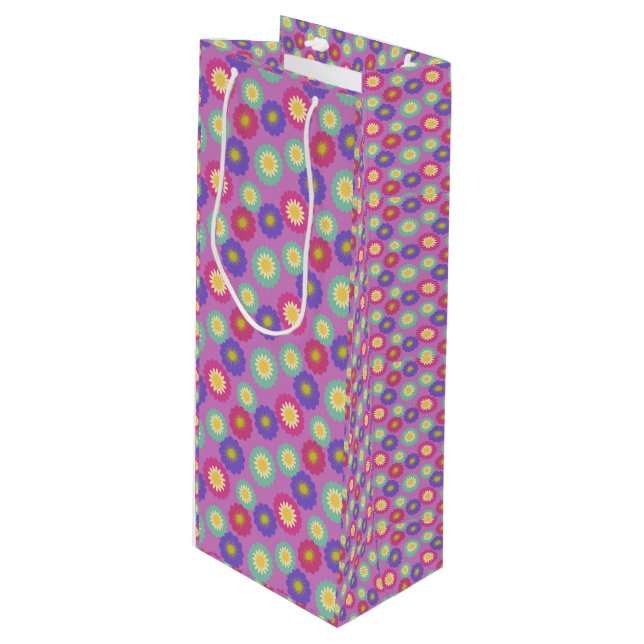 Färgrik Retro Blommig Mönster Lila Rosa Grön (Framsidan Vinklad)