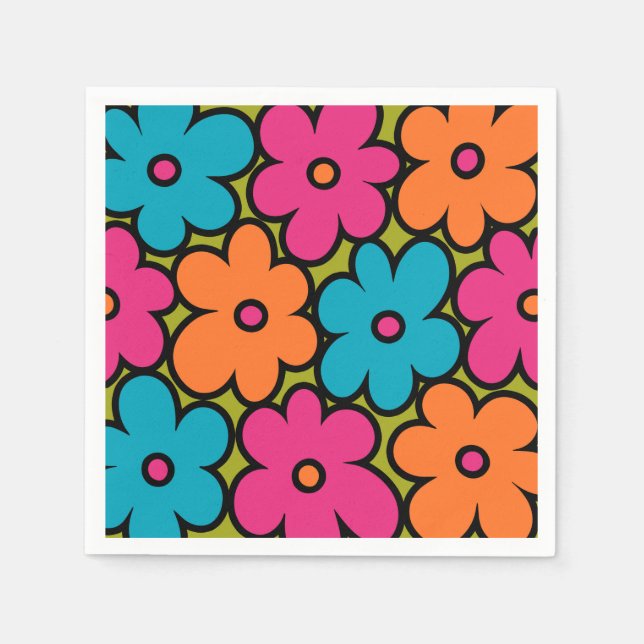 Färgrik Retro Blommig Mönster Pappersservett (Framsidan)