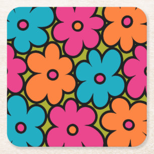 Färgrik Retro Blommig Mönster Underlägg Papper Kvadrat
