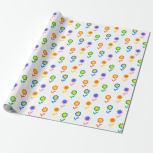 Färgrik Retro Blommönster Pop Art Tusenskönadesign Presentpapper