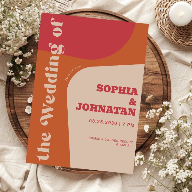 Färgrik retro djärv typografi bröllop inbjudningar (Skapare uppladdad)