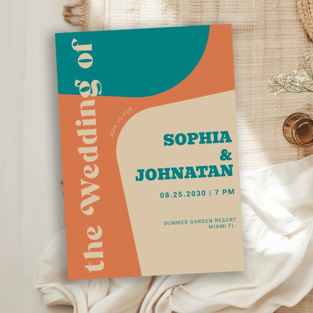 Färgrik retro djärv typografi bröllop inbjudningar (Skapare uppladdad)