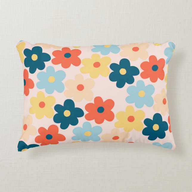 Färgrik Retro Hippie Blommönster Prydnadskudde (Framsidan)