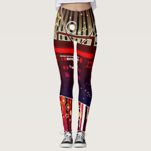 Färgrik Retro Högtalare Konst med Neonmusik Leggings