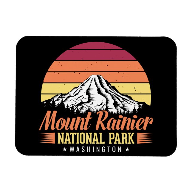 Färgrik Retro Illustration av Mount Rainier-berget Magnet (Horisontell)