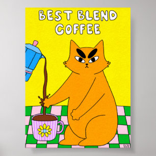 Färgrik Retro Kaffe Katt Illustration Poster