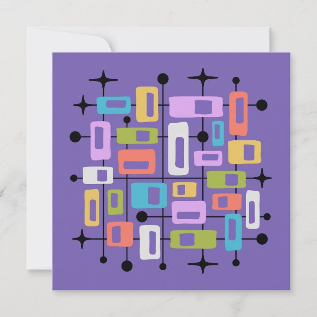 Färgrik Retro Mid Century Modern Atomisk Abstrakt Inbjudningar (Framsida)