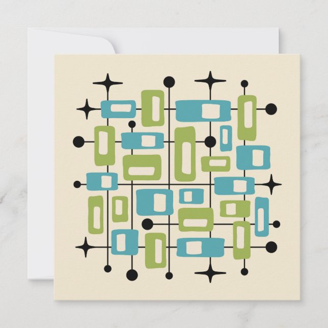 Färgrik Retro Mid Century Modern Atomisk Abstrakt Inbjudningar (Framsida)