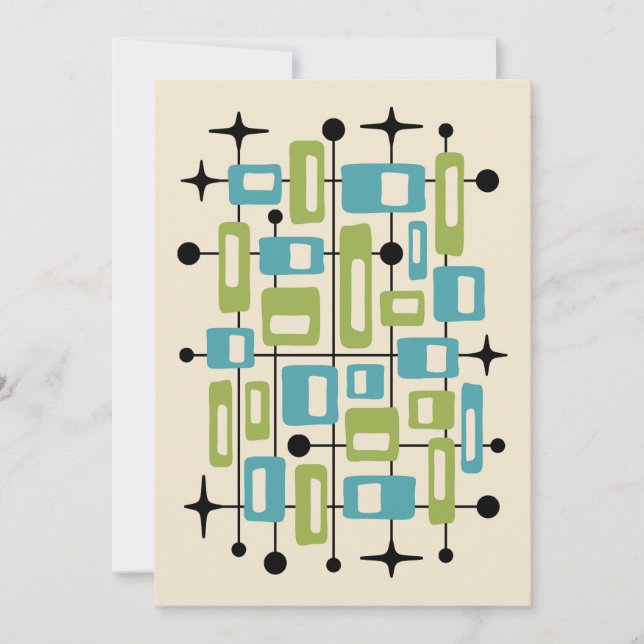 Färgrik Retro Mid Century Modern Atomisk Abstrakt Inbjudningar (Framsida)
