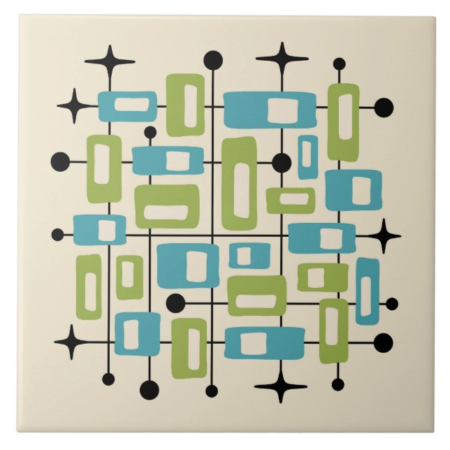 Färgrik Retro Mid Century Modern Atomisk Abstrakt Kakelplatta (Framsidan)