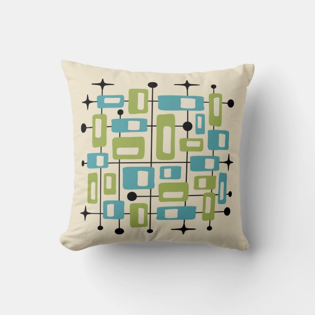 Färgrik Retro Mid Century Modern Atomisk Abstrakt Kudde (Framsida)