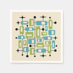 Färgrik Retro Mid Century Modern Atomisk Abstrakt Pappersservett