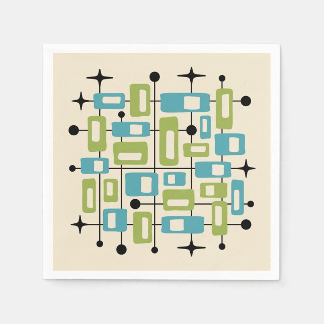 Färgrik Retro Mid Century Modern Atomisk Abstrakt Pappersservett (Framsidan)