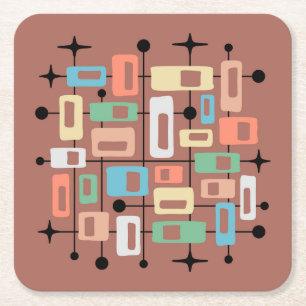 Färgrik Retro Mid Century Modern Atomisk Abstrakt Underlägg Papper Kvadrat