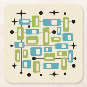 Färgrik Retro Mid Century Modern Atomisk Abstrakt Underlägg Papper Kvadrat