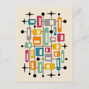 Färgrik Retro Mid Century Modern Atomisk Abstrakt Vykort