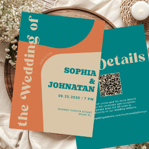 Färgrik retro modern allt-i-ett QR RSVP bröllop Inbjudningar