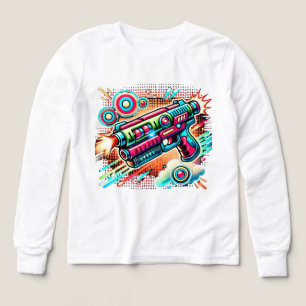 Färgrik Retro Pop Art Strålgevär Futuristisk Sci T Shirt