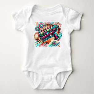 Färgrik Retro Pop Art Strålgevär Futuristisk Sci T Shirt