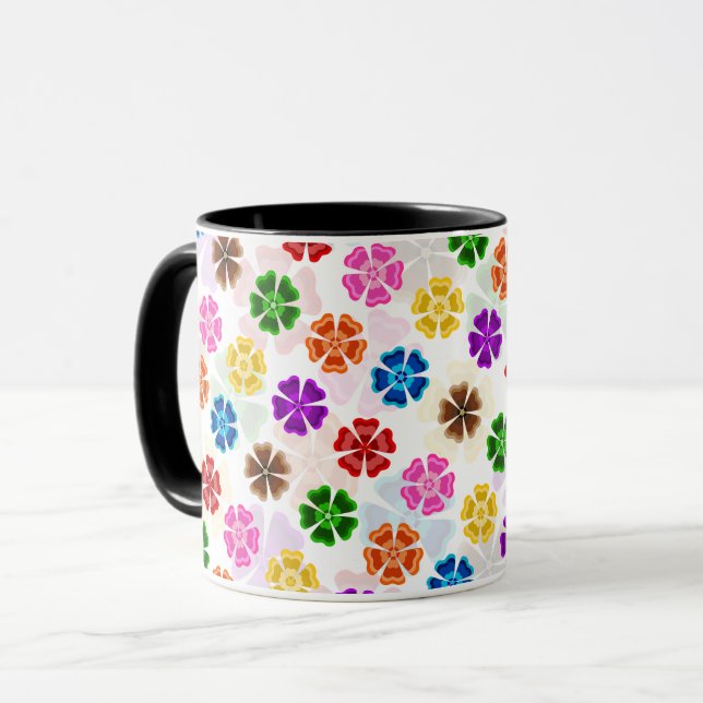Färgrik Retro Regnbågsblommor Design Vit  Mugg (Framsida vänster)