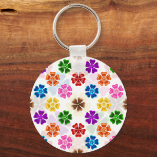 Färgrik Retro Regnbågsblommor Design Vit Nyckelring