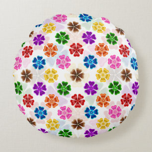 Färgrik Retro Regnbågsblommor Design Vit  Rund Kudde