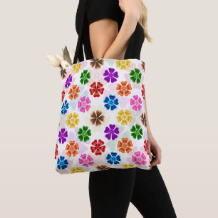 Färgrik Retro Regnbågsblommor Design Vit Tygkasse
