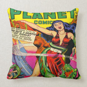 FÄRGRIK RETRO TECKNADILLUSTRATION FÖR SCI FI KUDDE